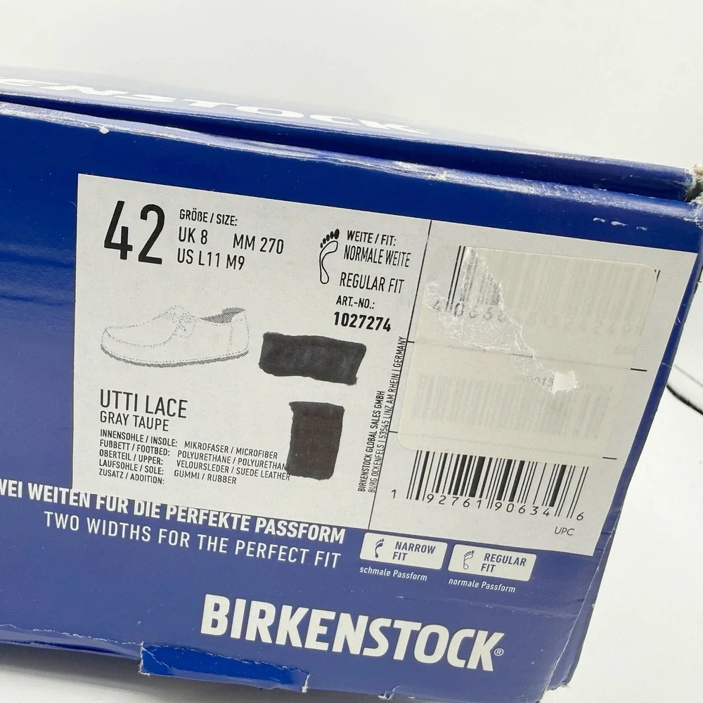 Birkenstock UTTI Lace Up Oxford Size 42 / US 9 Mens Gray Taupe Suede NEW